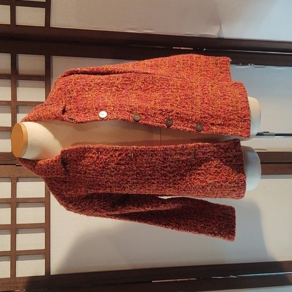 Chico's Lightweight Burt Orange Tweed Knit Cardigan Jacket Sz 1 - Picture 1 of 8